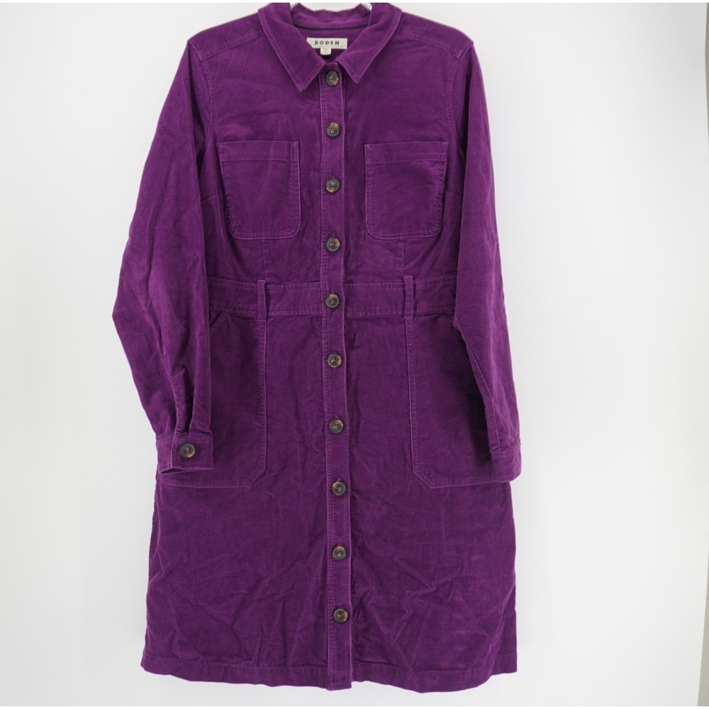 Boden Womens Purple Corduroy Button Front Utility Shirt Dress Long Sleeve 12L - Picture 6 of 11